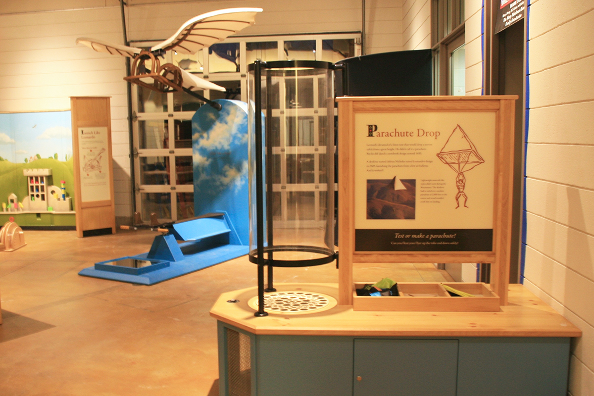 view of the Parachute Wind Tube component, Catapult and Da Vinci's Glider